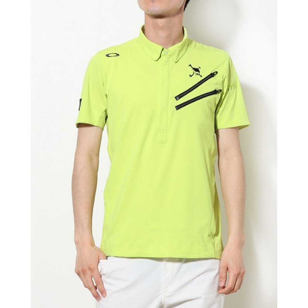 NEW OAKLEY SKULL GOLF Japan Neon Yellow SKULL REVOLVE 3D ICY BREATH Polo Shirt M